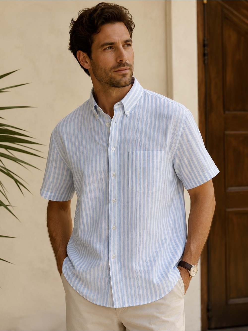 Claybrooke Blue White Stripe Wrinkle Free Oxford Shirt 16.5 Large